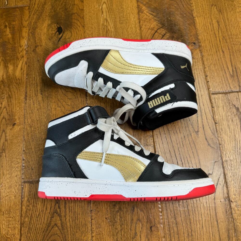 Puma RBD Rebound Game Sneaker Sz 6.5C Youth Black White Gold High Top Basketball - Picture 5 of 7